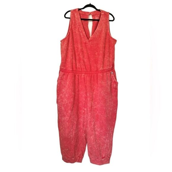 Lane Bryant Livi Sleeveless French Terry Jumpsuit Hibiscus Plus Size 22/24 NWT - Picture 2 of 8